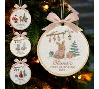 UIDMEN Personalized Baby's First Christmas Ornament, Custom Embroidered Name and Year, Xmas Tree Hanging Decor, My 1st Year Xmas Keepsake, Gifts for New Baby, Newborn, New Dad Mom