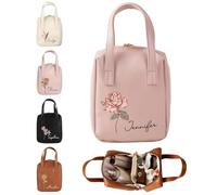 UIDMEN Personalized Birth Flower Makeup Bag, Custom Name Travel Organizer, with Handle and Multiple Compartments, PU Leather, Women's Travel Accessories, Mother's Day Birthday Anniversary Wedding Gift