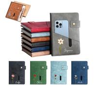 UIDMEN Personalized Birth Flower Notebook, A5 Travel Journal with Storage Pocket, 200 Lined Pages, Office Supplies, PU Leather, Birthday Gifts for Wife, Girlfriend, Mom, Family, Friends, Colleague