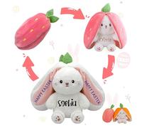 UIDMEN Personalized Easter Bunny Plush, Rabbit Hiding in A Zip-Up Strawberry or Carrot, Custom Name, 100% Cotton Stuffed Plush Toy, Easter Basket Stuffers, Easter Fun Gifts for Kids, Girls, Boys