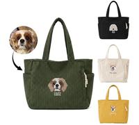 UIDMEN Personalized Embroidered Pet Face Tote Bag, Custom Corduroy Tote Bag, Cat Portrait Shoulder Bag, Travel Accessories, Pet Memorial Gift, Gifts for Pet Owners, Dog Mom, Cat Mom, Family Friends