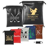 UIDMEN Personalized Golf Tee Pouch with Name & Logo, Leather Golf Valuables Pouch, Drawstring Bag for Men, Accessories Storage Bag, Gifts for Enthusiast, Best Man, Father's Day, Birthday, Wedding Gift