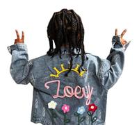 UIDMEN Personalized Kids Denim Jacket with Names, Custom Long Sleeve Denim Jacket for Girls Toddlers,Back to School Outfits, Gift for Granddaughter, 1-8 Year Old Girl Boy Birthday Christmas Gifts