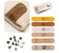 UIDMEN Personalized Leather Tags for Crochet Items, Custom Labels with Engraved Text & Logo, Cute Labels Handmade Perfect for Hats Scarves, Label for Knits, 2.8 x 0.75 inches Tags with Rivets