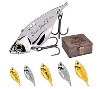 UIDMEN Personalized Metal Blade Baits with Wooden Box, VIB Hard Blade Baits, Fisherman Gift for Dad Husband Grandpa, Fishing Spoon with Engraved Text for Trout Walleye Crappiefor Fathers Day, Birthday