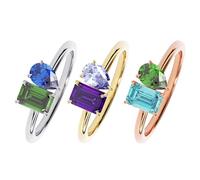 UIDMEN Personalized Ring with 2 Birthstones, 925 Sterling Silver Custom Mothers Ring, Customized Cubic Zirconia Stones for Women Mothers Day Birthday Gifts for Mom Grandma Wife Girlfriend Friend