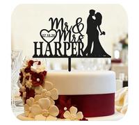 UIDMEN Personalized Wedding Cake Toppers, Mr & Mrs Cake Topper, Custom Last Name and Date, Wooden Keepsake Decoration for Weddings & Anniversary, Wedding Engagement Gift for Couple, Newlyweds