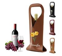 UIDMEN Personalized Wine Gift Bag with Birth Flower and Name, Reusable Leather Wine Bottle Bags, Gift for Wine Lover, Wine Tote Bag with Handle fo Mother's Day, Birthday, Wedding, Picnic Party,Travel