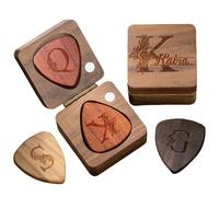 UIDMEN Personalized Wooden Guitar Picks Box, Portable Magnetic Storage Case, with 3 Pcs Custom Engraved Picks, Father's Day Birthday Gifts for Guitar Player Lover, Musician