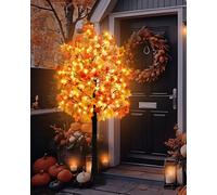 Uieke 6FT 96LED Lighted Fall Maple Tree Artificial Fall Tree with 24PCS Pine Cones Lights 8 Modes Thanksgiving Fall Decorations for Home Autumn Decor Indoor Outdoor