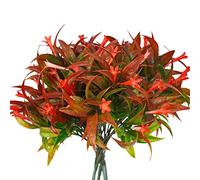 Uieke 6Pcs Outdoor Artificial Plants UV Resistant Fake Tropical Flowers Plastic Plants Morning Glory Shrubs Greenery Fall Leaves Foliage for Hanging Planter Patio Décor Red