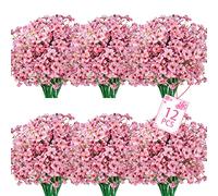 Uieke Artificial Fake Flowers, 12 Bundles Outdoor Plastic Flowers Cemetery Flowers UV Resistant No Fade Floral Arrangements Outside Hanging Planter Home Garden Porch Window Box Décor (Pink)