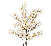 Uieke Silk Cherry Blossom Branches, 39.3in Artificial Cherry Blossom Tree Stems, Fake Plum Blossom Flowers Arrangement for Wedding Home Japanese Decor, Set of 3, White