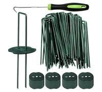 UieoKakeh Heavy Duty 6 Inch Yard Ground Pins 50pcs Green Landscape Staples with Buffer Washers for Grass Weeding Barrier Sod Fabric