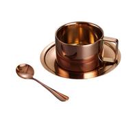 UieoKakeh Milk and Saucer Set 200ML 304 Stainless Steel Coffee Cup Double-Layer with Tray and Handle, Easy to Clean B
