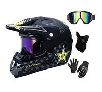 UIGJIOG Full Face Motorcycle Helmet,Rockstar Vintage Microphone Adult Motocross Motorcycle Helmet MX ATV Scooter, with Goggles Gloves Mask,DOT ECE Certification,M(54~55cm)