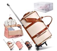 UIHECTA Foldable Travel Bag, Waterproof Large Capacity Pu Leather Foldable Garment Bag, Convertible Garment Duffel Bag, with Trolley Glide Wheels, for Boarding,Beige,with Handle