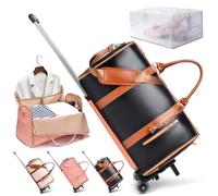 UIHECTA Foldable Travel Bag, Waterproof Large Capacity Pu Leather Foldable Garment Bag, Convertible Garment Duffel Bag, with Trolley Glide Wheels, for Boarding,Black,with Handle