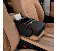 UIHECTA Multifunctional PU Leather Car Armrest Box Mat-Car Armrest Cushion with Storage Bags Cup Holder Tissue Box Slot Phone Slot for Sedans Accessories Interior Organizers,Black Red,Style A