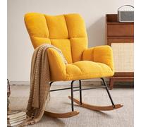 UIHECTA Nursery Rocking Chair, Upholstered Baby Fluffy Glider Rocker, Padded Seat, with High Backrest, Comfy Armchair, Small Spaces Indoor, for Living Room Bedroom Offices,008