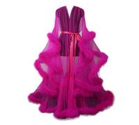 UIHECTA Perspective Feather Robe for Women Lingerie Bathrobe Mesh Flare Sleeves Tulle Lotus Leaf Long Bathrobe Party Wedding Dress,Red,one size