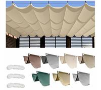 UIHECTA Retractable Wave Sun Shade Cloth, Rectangular Sun Shade Sail, Waterproof, Tear Resistant, Anti-UV Canvas, for Outdoor Garden Balcony Beach,Beige,1.5×6M (W×L)