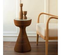 UIHECTA Round Kraft Paper End Table, Folding Paper Side Table, Portable Accent Coffee Table, Modern Design, with Glass Table Top, Magnetic Assembly, for Living Room Bedroom Office,Brown