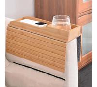 UIHECTA Sofa Armrest Tray, Bamboo Couch Arm Tray, Foldable Sofa Arm Table, Anti-Slip Couch Cup Holder, for Eating Drinks Cellphone,Style 3,41 * 34cm