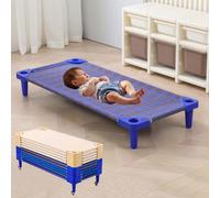 UIHECTA Stackable Toddler Daycare Cots, Children Preschool Nap Cots, Daycare Furniture, Ready-to-Assemble, Space-Saving, for Nursery, Classroom, Naptime, Sand,Chequered,10PCS 138cm