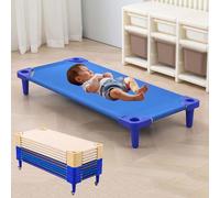 UIHECTA Stackable Toddler Daycare Cots, Children Preschool Nap Cots, Daycare Furniture, Ready-to-Assemble, Space-Saving, for Nursery, Classroom, Naptime, Sand,Blue,5PCS 130cm