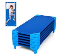 UIHECTA Toddler Daycare Cots, Pack of 6, Stackable Sleeping Cots for Kids w/Easy Lift Corners, Children Nap Cots for Nursery, Preschool, Classroom, Naptime,Blue