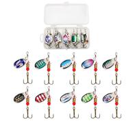 UIHRLM 10 Pack Fishing Spinners, Metal Spinning Lures with Rotating Sequins & Storage Box, Multi Colored Treble Hooks Spinners Bait Set for Fishing Fit Pike, Bass, Trout, Salmon, Perch