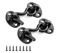 UIHRLM 2 Pack Hook and Eye Latch, 2 Inch Stainless Steel Gate Hook with Mounting Screws, Privacy Black Cabin Hooks Shed Door Gate for Windows,Barn Doors, Garage Doors,Bedroom, Bathroom