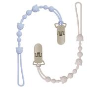 UIHRLM 2 Pack Silicone Dummy Clip, Universal One Piece Easy-Clean Pacifier Clips Fit Most Pacifiers and Teething Toys, Baby Dummy Strap Clip for Newborn Baby Shower Boys Girls (Sky Blue+Off-White)