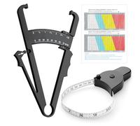 UIHRLM 2 PCS Body Fat Calipers, Skinfold Caliper and Body Measuring Tape with User Manual, Portable Accurate Black Fat Tape Measure Tool Set for Women & Men Weight Loss BMI Measurements (Black)