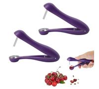UIHRLM 2PCS Cherry Pitter, Multi-Function Cherry Stone Remover with Curved Grip Handle, Portable BPA-Free Fruits Pitter Tool for Cherries, Hawthorn, Olives, Red Dates Use (Purple)