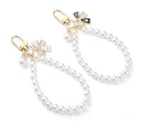 UIHRLM 2PCS Phone Charm, Anti-Lost Artificial Pearl Phone Strap with Bow, Classic Cute Phones Wrist Strap Beaded Keychain Charms Lanyard Mobile Accessories for Women Cellphone Wallet Handbag Decor