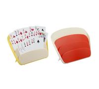 UIHRLM 2PCS Playing Card Holder, 3 Layers Design Card Game Holders, Standing Fan Shaped Playing Card Storage Box Hands Free Game Accessories for Adults Poker Uno Dos Canasta Bridge (Yellow+Red)