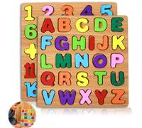 UIHRLM 2PCS Wooden Alphabet Puzzle Number Jigsaw Set, Toddler Numbers & Letters Learning Jigsaws, Colorful Wood ABC Number Blocks Puzzles Early Education Toys for 3 4 5 Year Old Girls Boys Gifts