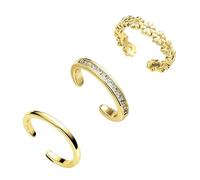 UIHRLM 3 PCS Gold Toe Rings For Women, Adjustable 14k Gold Filled Open Toe Ring with Cz/Flower/Band Ring, 3 Styles Simple Toes Rings Set Foot Jewelry Women's Accessories for Summer Beach
