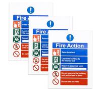 UIHRLM 3PCS Fire Action Notice Sign, 20 x 15 CM Self Adhesive Fire Safety Signs, Dust Resistant and Waterproof Fire Evacuation Escape Sign for Emergency Communication with Clear Alarm Guidelines