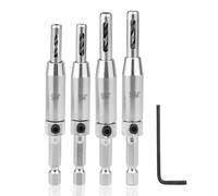 UIHRLM 4PCS Hinge Drill Bit Set, Self Centering Drill Bit with 1/4 Inch Hex Shank, Self Centering Hinge Bits Guide Set for Carpenters Cabinet Makers Woodworkers (5/64" 7/64" 9/64" 11/64")