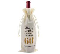 UIHRLM 60th Birthday Gifts, Birthday Party Decorations Drawstring Burlap Wine Gift Bag, Decorative Wine Bag with Witty Quotes Turning 60, Unique Gifts for Best Friend Colleagues Sister Auntie