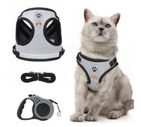UIHRLM Cat Harness and Lead Set, Escape Proof Kitten Harness & 16.4 Ft/5M Automatic Extendable Leash, Reflective in Dark Vest with Soft Lead for Small Pets Puppy Walking Travel Safety (Grey, M)