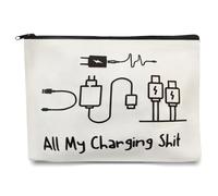 UIHRLM Charging Cable Organizer Bag, All My Charging Shit Canvas Cable Travel Pouch, Large Capacity Toiletry Gadget Bag with Zipper, Funny Makeup Bag Idea for Friends Sisters Mom Home Office (Style1)
