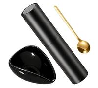 UIHRLM Coffee Bean Dosing Cup Set, Ceramic Coffee Dosing Cup & Small Spray Bottle & Stainless Steel Scoop Spoon, Dosing Cups Set Coffee Making Accessories for Women Men Teahouse Home Use (Black)