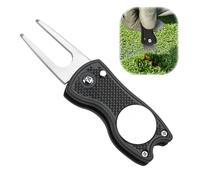 UIHRLM Golf Divot Repair Tool, Foldable Black Pitch Mark Repair Tool with Pop-Up Button & Magnetic Ball Marker, Portable Metal Mini Golf Pitch Mark Repairer for Men Women Professional Golfers