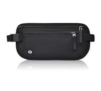 UIHRLM Money Belt, Ultra-Slim Hidden RFID Blocking Travel Money Belt, Anti-Theft Adjustable Waterproof Bumbag Waist Wallet Secure Pouch for Cash Phone Cards Passport for Men Women (Black)