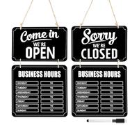 UIHRLM Opening Hours Sign, Double Sided Wooden Hanging Chalkboard Open Closed Sign with Erasable Blackboard Pen, Business Hours Signs Welcome Chalk Boards for Restaurant Florist Cafe Store (Black)