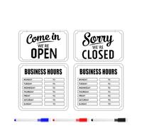 UIHRLM Opening Hours Sign Double Sided Wooden Hanging Open Closed Chalkboard with Erasable Pen, Business Hours Board for Shop Store Café Restaurant Bakery Retail Florist Bar Salon Welcome Sign (White)